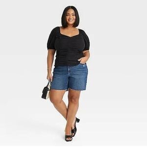 🆕👕Ruched Front Puffed Short-Sleeve Blouse